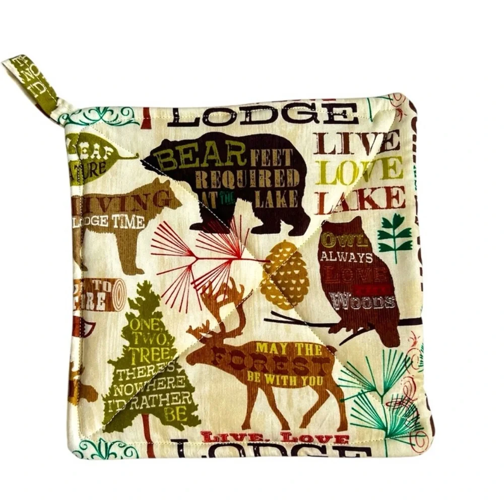 Hand Crafted Nature-Themed Pot Holder - Green, Brown, Cream Hand Crafted Hot Mat